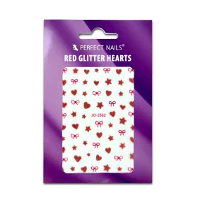 Körömmatrica - Red Glitter Hearts 