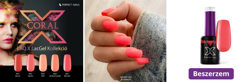LacGel LaQ X Gél Lakk 8ml - Mermaid X035 - Coral