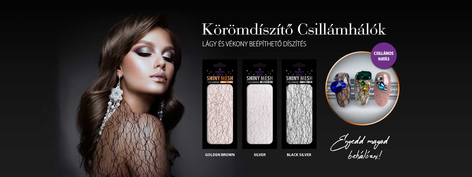 Shiny Mesh - Körömdíszítő Csillámháló - Fekete - Ezüst